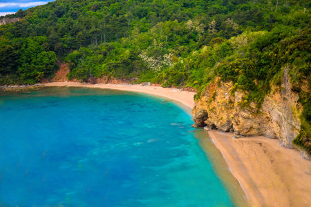 Amazing turquoise color beach in Montenegroの写真素材