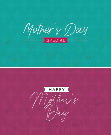 Mothers day vector isolated on blue and maroon background. Great for company and personal greetings, flyer, banner, floral background. Space for text.のイラスト素材