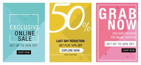 Online, social media sale banners template collection. Vector illustrations for website. Website banners, online and offline posters, emailer and newsletter designs, 50% off and last day saleのイラスト素材