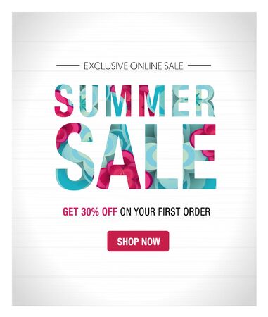 Summer Sale, special offer banner, up to 30% off. Vector illustration for website, online discount and web banners.のイラスト素材