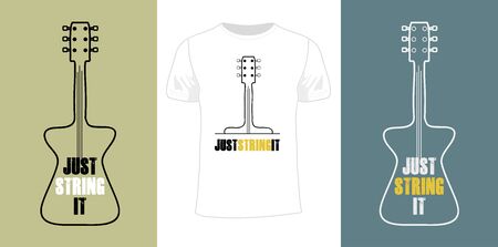 uitar vector design, cover design and logo, t-shirt vector isolated, feel the music in white and black color, music wave. Place for text.のイラスト素材