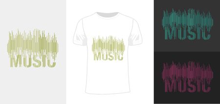 Music typography t shirt vector art, cover design, logo concept for t shirt, white, black, Silhouette, music wave. Place for text.のイラスト素材