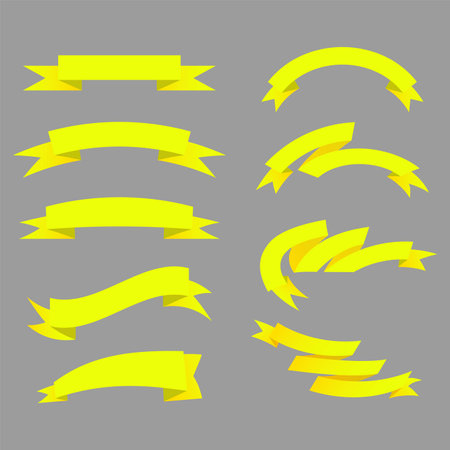 Realistic yellow vector ribbons set, banner, with stitch detailing for your design projectのイラスト素材