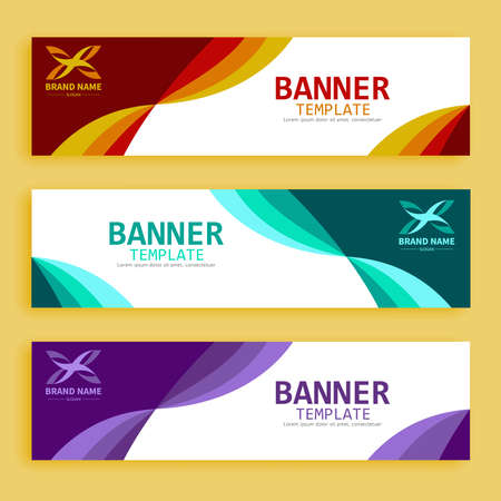 Set of three vector abstract banners. Modern wavy design style on a white basic.のイラスト素材