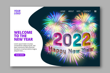 Happy new year 2022 landing page fireworks backgroundのイラスト素材