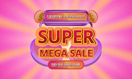 3d super mega sale banner promotion template with editable text in sunburst backgroundのイラスト素材