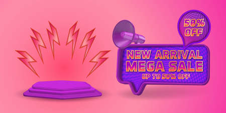 Mega sale banner promotion template with 3d podium display and editable textのイラスト素材