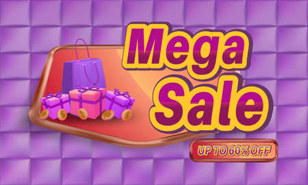 Mega sale banner promotion template with editable text and 3d square pattern backgroundのイラスト素材