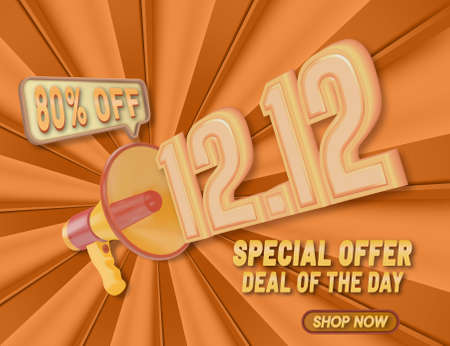 12 12 discount promotion social media template with a realistic megaphone on comic orange backgroundのイラスト素材