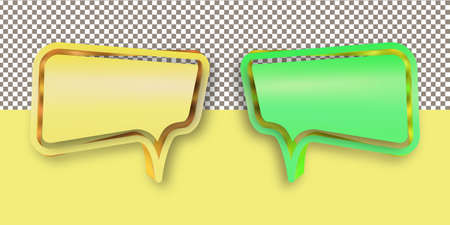 Set of 3d horizontal yellow and green square speech bubbles isolated on a transparent backgroundのイラスト素材