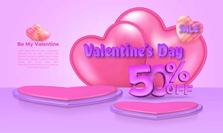 Valentine's day 3d podium love shaped for product presentationのイラスト素材