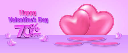 valentines day sale banner template with 3d podium display product and love balloonsのイラスト素材