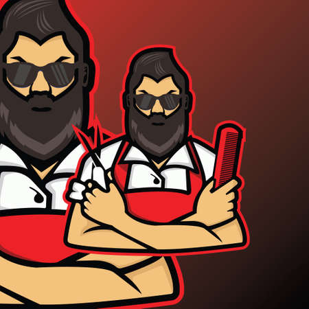 Barber man mascot logo with a comb and scissor premium vectorのイラスト素材