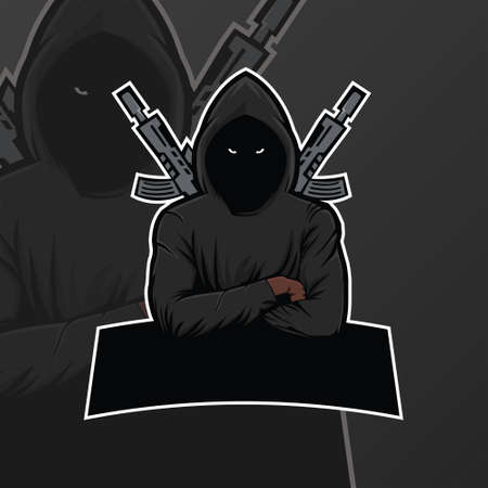Assassin mascot logo with AKM47 premium vectorのイラスト素材