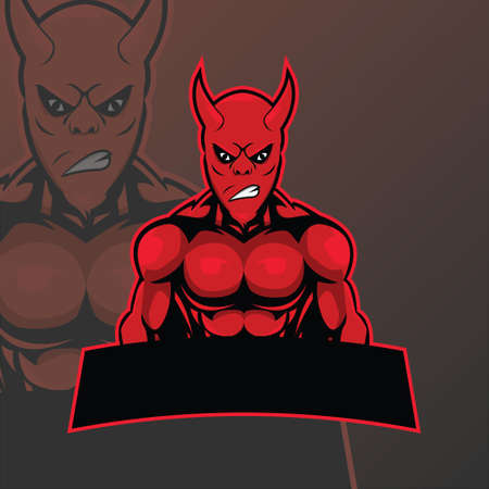 Devil mascot logo with muscle premium vectorのイラスト素材