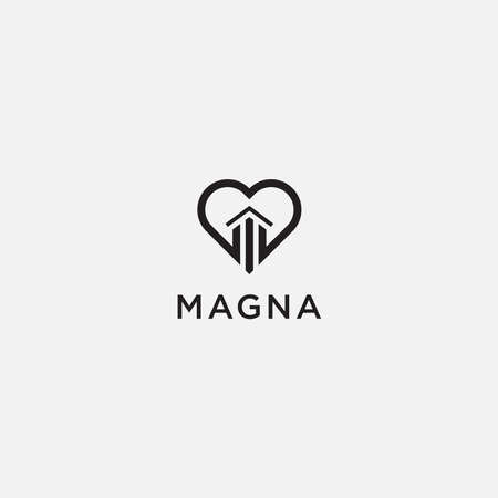 Simple icon of house with heart shape within. House line art shape. Vector symbol logo template easy to edit.のイラスト素材