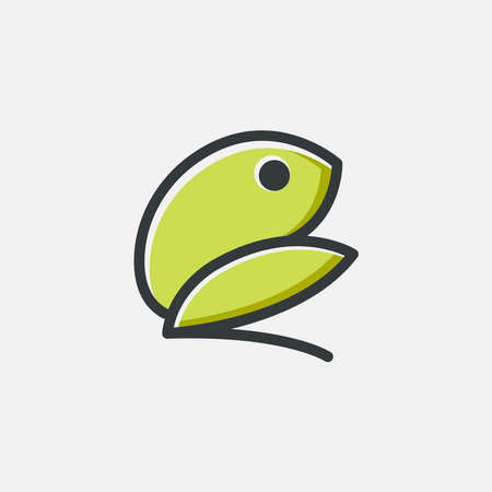 Minimalistic stylized cartoon frog logo. Line icon and colored version, front view and profile....