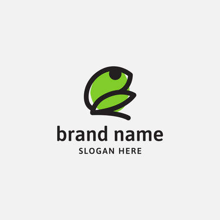 Minimalistic stylized cartoon frog logo. Line icon and colored version, front view and profile. Simple frog or toad vector illustrationのイラスト素材