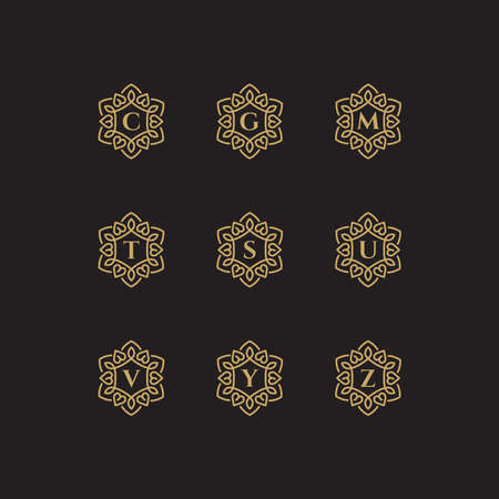 Letters decorative monogram template. Stylish vector set of signs. Outline style symbolsのイラスト素材