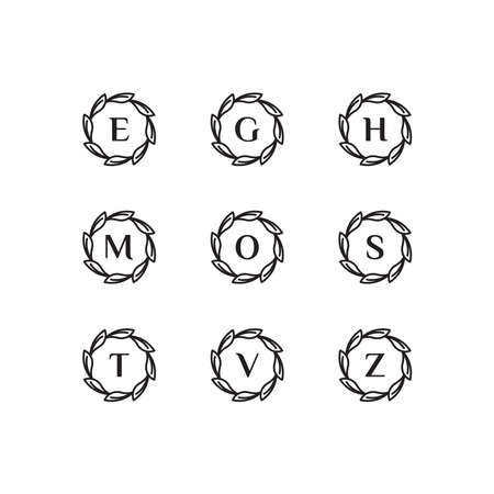 Letters decorative monogram template. Stylish vector set of signs. Outline style symbolsのイラスト素材
