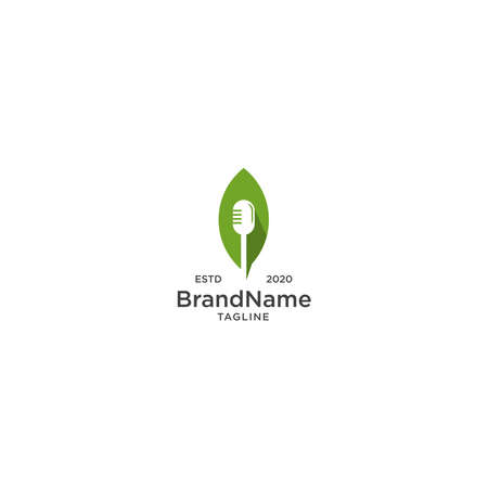 Nature podcast logo. Leaf, nature, podcast, logo template - vectorのイラスト素材