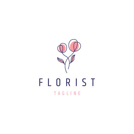 Rose flower line logo design. Florist style line artのイラスト素材