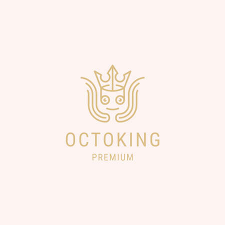 octopus line logo with crown icon logo design templateのイラスト素材