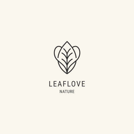 Leaf  design template circled with heart, flat line style .のイラスト素材