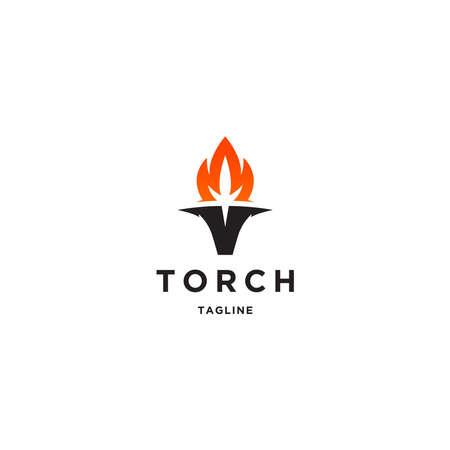 Torch fire logo design template with style flat logo designのイラスト素材