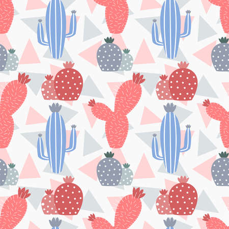 Cute Cactus Seamless Pattern color Pastelのイラスト素材