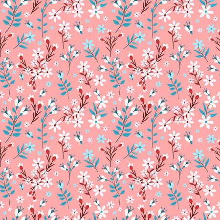Flower pastel color Seamless Pattern with pink backgroundのイラスト素材