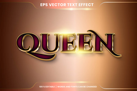 Text effect in 3d Queen gold words, font styles theme editable realistic metal gold and gradient maroon color combination with flare light conceptのイラスト素材