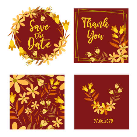 Save the date and thank's card with flower frame and backgroundのイラスト素材