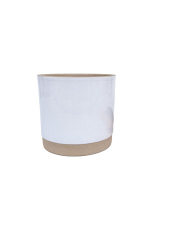 single Empty clay plant pots of brown-white color are insulated on a white background.の写真素材