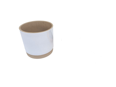 single Empty clay plant pots of brown-white color are insulated on a white background.の写真素材