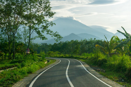 indonesia beauty landscape natural beautiful morning view from Indonesia of mountains and tropical forestの写真素材