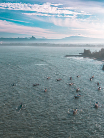 beautiful morning view indonesia panorama landscape with beauty color and sky natural lightの写真素材