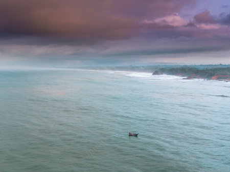 beautiful morning view panorama indonesia beach weather with sky colorsの写真素材