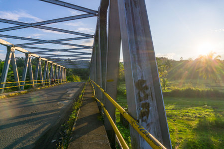 beautiful morning view panorama of indonesia agriculture industry rice fields with beautiful sky colors natural lightの写真素材