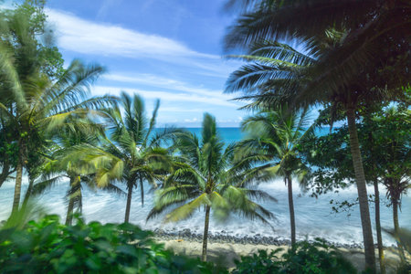 beautiful morning view panorama indonesia beach weather with sky colorsの写真素材