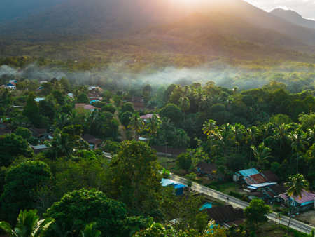 beautiful morning view panorama landscape with beauty color and sky natural lightの写真素材