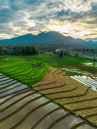 beautiful morning view indonesia panorama landscape with beauty color and sky natural lightの写真素材
