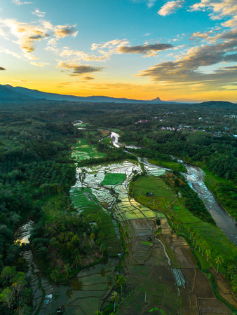 beautiful morning view indonesia panorama landscape with beauty color and sky natural lightの写真素材