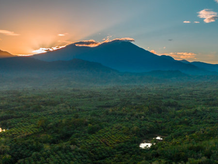beautiful morning view indonesia panorama landscape with beauty color and sky natural lightの写真素材
