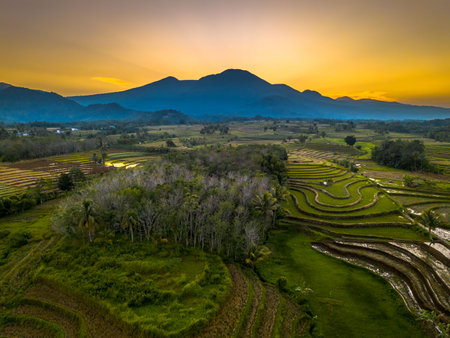 beautiful morning view indonesia panorama landscape with beauty color and sky natural lightの写真素材