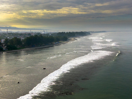 the beauty of Indonesia with mangrove forests and beaches at sunsetの写真素材