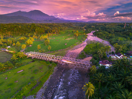Beautiful morning view indonesia Panorama Landscape paddy fields with beauty color and sky natural lightの写真素材
