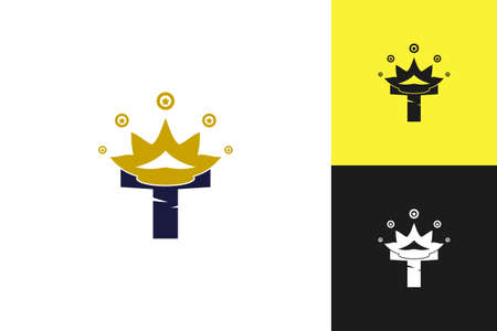 Simple Letter T and Crown. Yellow White Black.のイラスト素材