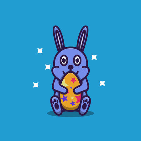 vector illustration of cute rabbit with egg. easter day. flat design illustrationのイラスト素材