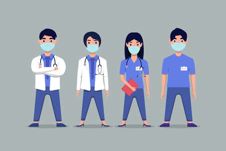 set the character of medical personnel stop covid-19, vector illustration designのイラスト素材